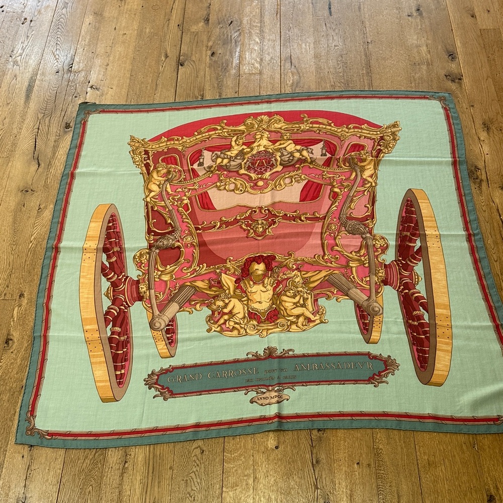 Hermes cashmere large printed scarf.